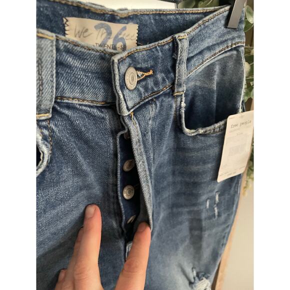 Free People Phoenix Distressed Skinny Jeans Size 26 Ripped Blue Denim - Picture 4 of 14